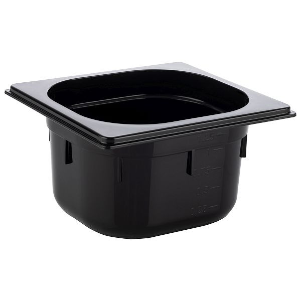 APS GN 1/6 Behälter, 17,6 x 16,2 cm, Tiefe: 100 mm, Polycarbonat, schwarz, 1,5 Liter, 82077