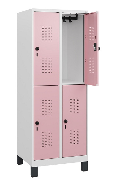 C+P Doppelstöckiger Spind Evolo PLUS, Füße, 4 Fächer, 1630x600x500mm, 9016/3015, Drehriegel, 0493105-20 S10018