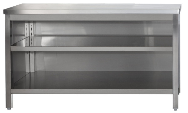 A&S Gastro Edelstahl Arbeitsschrank offen mit höhenverstellbaren Zwischenboden, Tiefe 800mm, AISI 304, 700 x 800 x 850 mm, ARSO078