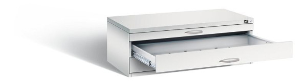 C+P Flachablageschrank Serie 7100_7200, H420xB1100xT765mm, Farbe: Lichtgrau, Bügelgriff, 7100-100 S10042