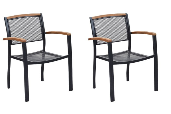 Merxx Tilos Stapelsessel, 2er Set, Armlehnen und Rückenabschluss aus Akazienholz, Aluminium mit FSC Akazienholz, 50787-217