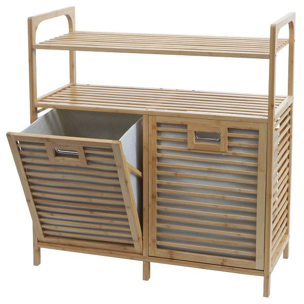 Mendler Bambus Badezimmerschrank HWC-N83, Wäschesammler Regal Badschrank, 2 Wäschekörbe 2 Regalböden MVG 88x81x33cm, 109591