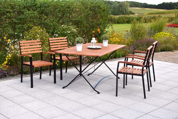 Merxx Schlossgarten Set 5-teilig, 4 Schlossgarten Stapelsessel, 1 Tisch, 160 x 90 cm, Flachstahl mit FSC Eukalyptusbelattung, 50559-217