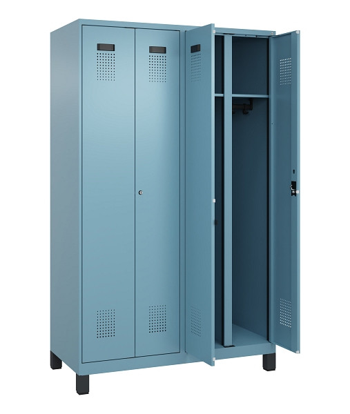 C+P Schwarz-Weiß-Spind Evolo PLUS, mit Füßen, 4 Abteile, 1950x1200x500mm, 0010/2406015 Architekturblau, Abteilbreite 300 mm, Schlüssel 2, 049012-40 S10048