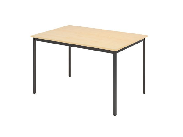 Hammerbacher Besprechungstisch VS12, 120 x 80 cm, Platte: Ahorn, Vier-Fuß-Gestell Schwarz, Arbeitshöhe 72 cm, umlaufender Stahlrahmen Schwarz, VVS12/3/D
