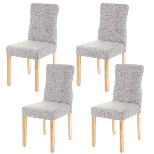 Mendler 4er-Set Esszimmerstuhl HWC-E58, Stuhl Essstühle, Stoff/Textil grau, helle Beine, 67984