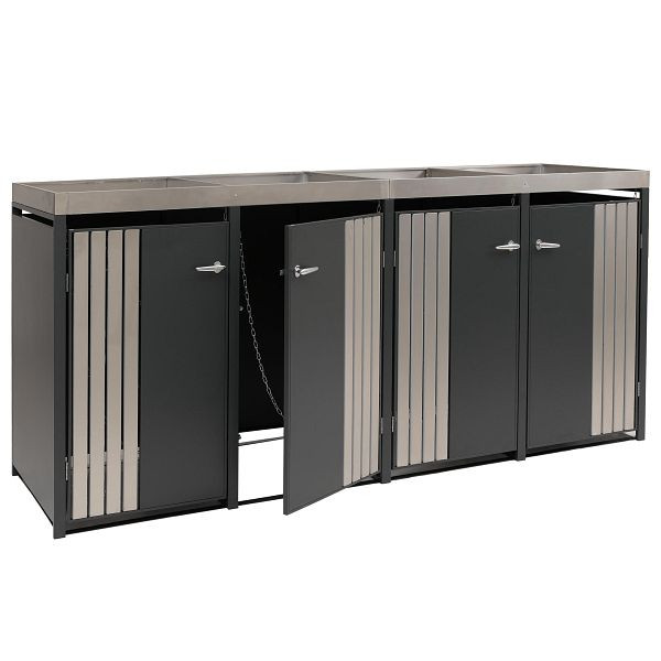 Mendler 4er-Mülltonnenverkleidung HWC-O67, Mülltonnenbox mit Pflanzkasten, Metall 125x260x84cm 95kg, anthrazit Edelstahl, 122391+122392+122393