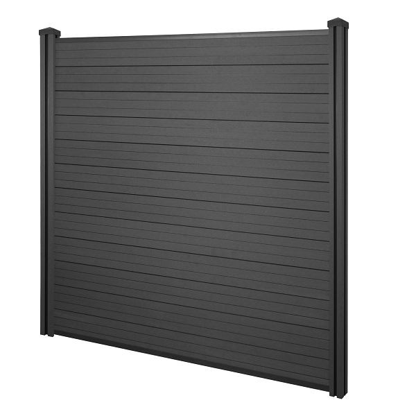 Mendler WPC-Sichtschutz Sarthe, Windschutz Zaun, WPC-Pfosten, Basiselement, 1,95m anthrazit, 65001+65002+65003