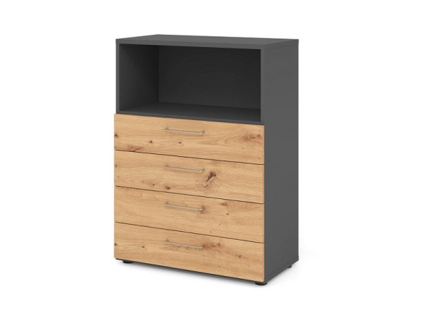 Hammerbacher Regal 3OH, 4 Schübe 938S4 BS, Korpus: Graphit / Front: Asteiche, V938S4/G/R/BS