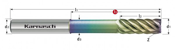 Karnasch VHM Schaftfräser lang gewuchtet HSC/HPC d= 12,0/L2=30/L3= 73/Z=6 NHC-7000, 3062241200073