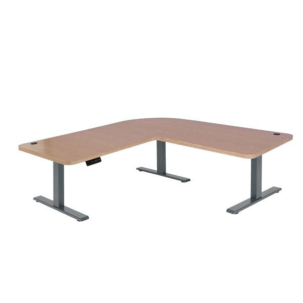 Mendler Eck-Schreibtisch HWC-D40, Computertisch, elektrisch höhenverstellbar 178x178cm 84kg, hellbraun, anthrazit-grau, 75756+75749