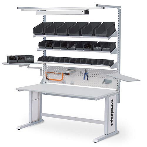 Bedrunka+Hirth Tisch workergo C-Fuß mit 2 Motoren leitfähig gepulvert mit Multi-Wand-Aufbau, Maße in mm (BxT): 1500 x 750, EC150E275-05