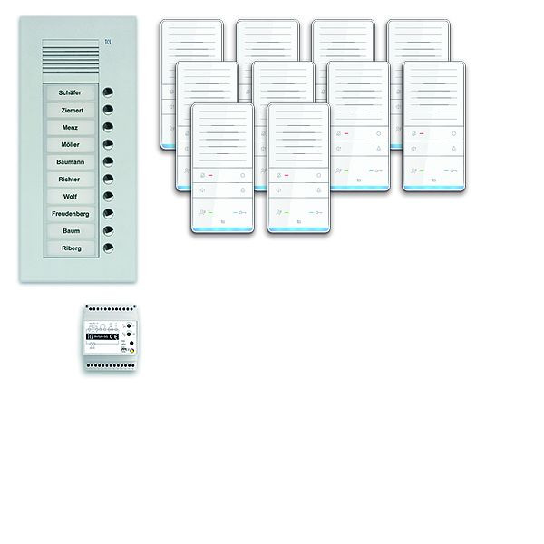 TCS Türkontrollsystem audio:pack UP für 10 Wohneinheiten, mit Außenstation PUK 10 Klingeltasten, 10x Freisprecher ISW5031, Steuergerät BVS20, PAUF101/001