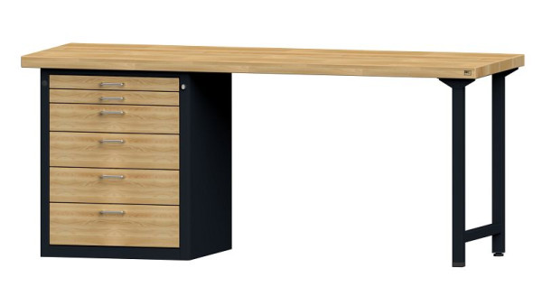 ANKE Werkbänke Kombiwerkbank, Modell 832 VH, 2000 x 700 x 850 mm, RAL 7016/Buche, BMP 50 mm, 420.162