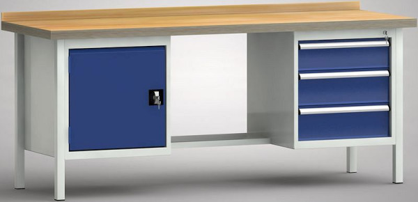 KLW Standard-Werkbank - 2000 x 700 x 840 mm L x T x H, links Türe 500 mm, rechts 150EA/2x175EA, WS202N-2000M40-E2071