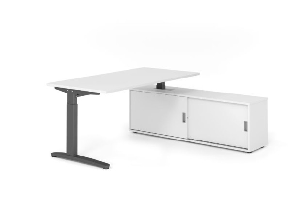 Hammerbacher Schreibtisch XB16, 160x80cm, Platte: Weiß, 25mm dick, C-Fuß Gestell Graphit, höheneinstellbar, Weiß / Weiß, VXBE16SB/W/G/W/W