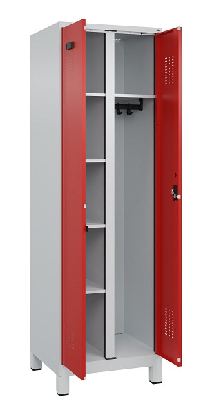 C+P Wäsche-/Garderobenspind Evolo PLUS, mit Füßen, 2 Abteile, 1950x600x500mm, 7, Frontfarbe RAL 3020 Verkehrsrot, Zylinderschloss, 049610-20 S10032