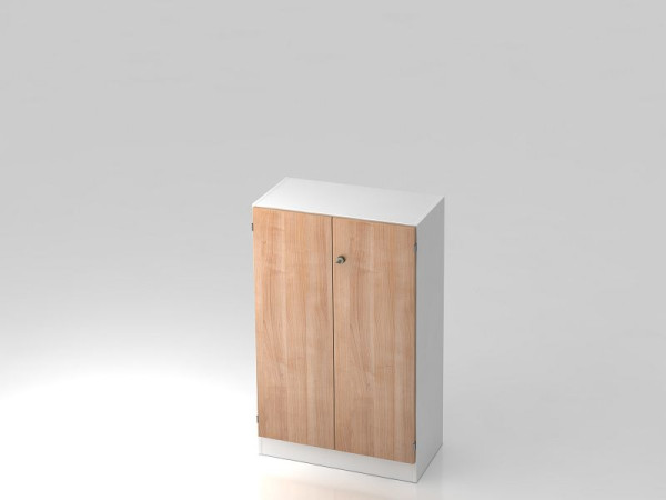 Hammerbacher Schrank 3OH mit Sockelblende Streifengriff Weiß/Nussbaum, 80x42x127 cm (BxTxH), V6550/W/N/SG