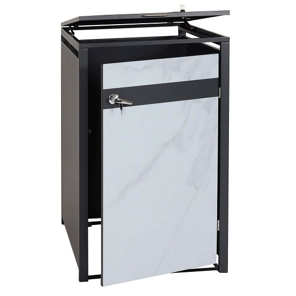 Mendler 1er Mülltonnenverkleidung HWC-J82, Mülltonnenbox, erweiterbar, Metall 32kg, anthrazit, Marmor-Optik hell, 83386