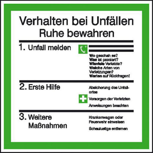 Stein HGS Schild zum Aushang Verhalten bei Unfällen, Folie, selbstklebend, 21.0048