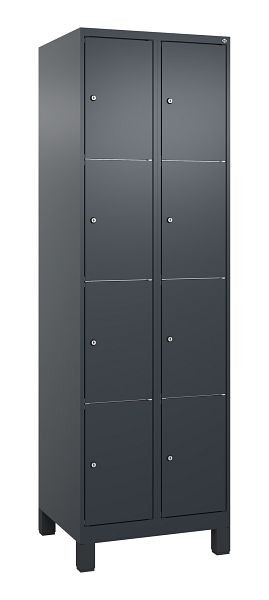 C+P Schließfachschrank Classic PLUS, Füße, 2 Abteile mit je 4 Fächern, 1950x600x500mm, 7016/7016, 080010-204 S10012
