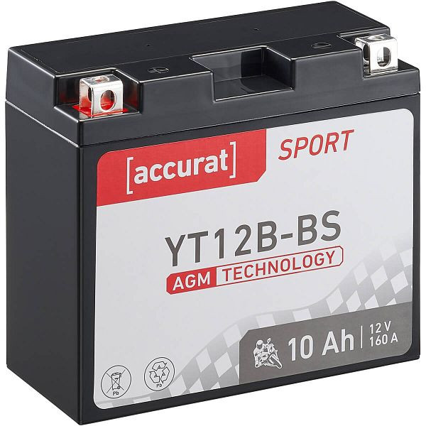Accurat Sport AGM YT12B-BS Motorradbatterie 10Ah 12V 160A YT12B-4, MBA-YT12B