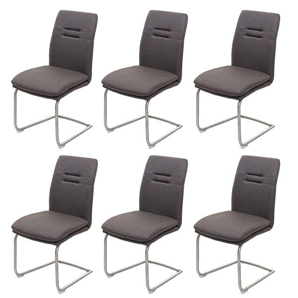 Mendler 6er-Set Esszimmerstuhl HWC-H70, Küchenstuhl Freischwinger Stuhl, Stoff/Textil Edelstahl gebürstet, grau-braun, 3x73932