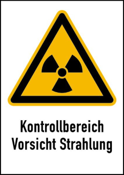 Schilder Klar Warnschild Strahlenschutz Kontrollbereich Vorsicht Strahlung (WS 111), 210x297x0.45 mm Aluminium geprägt, 6403/52