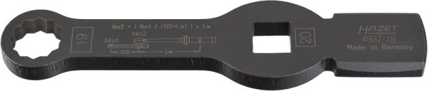 Hazet Schlag-Ringschlüssel, mit 2 Schlagflächen, 3/4 Zoll (20 mm) Vierkant, Außen Doppelsechskant Profil, SW 19 mm, 4937-19