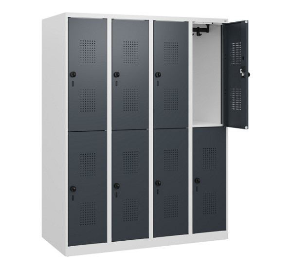 C+P Doppelstöckiger Spind Evolo PLUS, 8 Fächer, 1530x1200x500mm, 7035/7016, Drehriegel, 0493005-40 S10012
