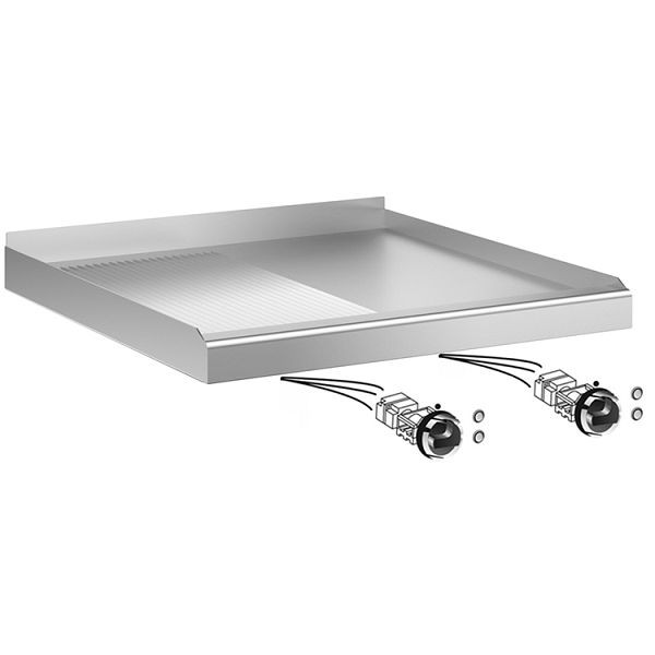 Gastro-Inox drop-in Grillplatte mit verchromte Backfläche, 1/2 glatt-1/2 gerippt, 60cm, 160.537