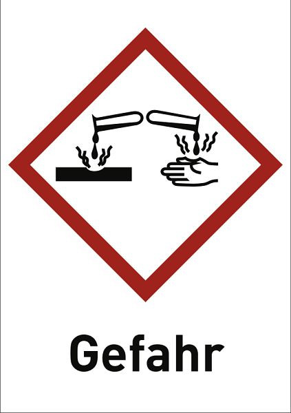 Moedel Korrosiv (GHS 05) Gefahr, Folie, 52x74 mm, VE: 10 Stück/Bogen, 56419