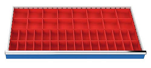 Bedrunka+Hirth Kleinteilekästen Set 48-teilig, R 48-24, Schubladennutzmaß 1200 x 600 mm, Blendenhöhen 100 / 125 mm, 1200 x 600 x 65 mm, 182BLH100