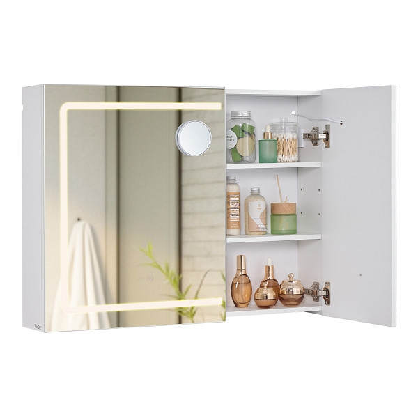 SONGMICS Spiegelschrank, Weiß, 80x16,5x60 cm, BBK134W01