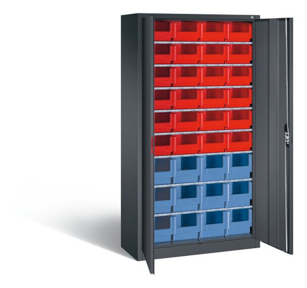 C+P Magazinschrank Serie 13, H1980xB1000xT420mm, Farbe: Schwarzgrau, Muldengriff, 133144-23 S10045