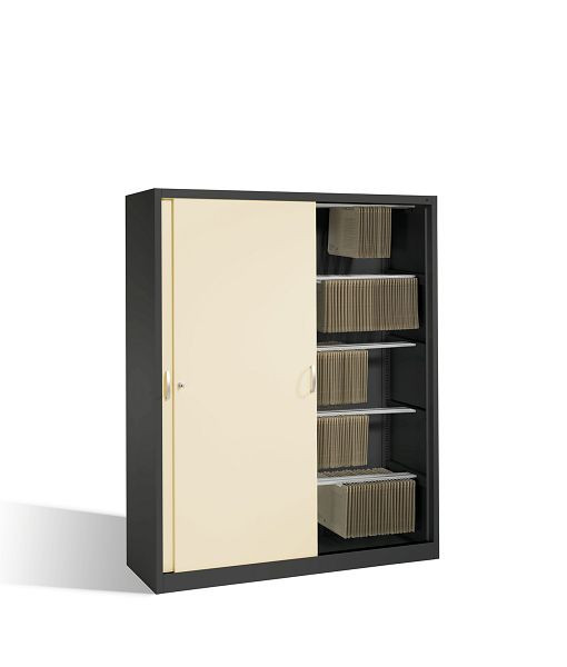 C+P Schiebetürenschrank Acurado, H1950xB1600xT500mm, Farbe: Schwarzgrau / Perlweiß, Bügelgriff, 2150-60 S10022