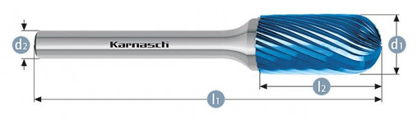 Karnasch Hartmetall-Frässtift Blue-Tec beschichtet WRC/ HP-2 d1=12 / l2=25 / d2=6 / l1=70mm, VE: 2 Stück, 115020105