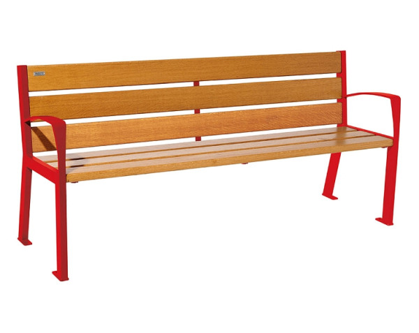 Procity Sitzbank Silaos 6 Holzlatten, 1800 mm, Mit Armlehne, Holz & Stahl, helle Eiche/RAL 3020, 209612.3020.CHEC