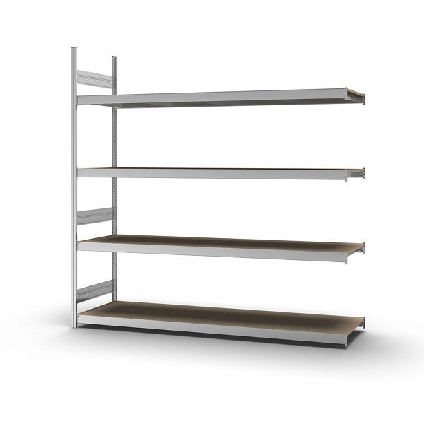 hofe Großfach-Anbauregal, 2500x600x2500 mm, 4 Fachebenen, Spanplatte verzinkt, 350 kg Fachlast, 1750 kg Feldlast, zweiseitige Bedienung, GZA25625S