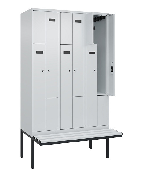 C+P Z-Spind Evolo PLUS, Bank, 6 Fächer, 2120x1200x815mm, 7035/7035, Zylinderschloss, Material Sitzfläche Kunststoff, 0490437-326 S10094