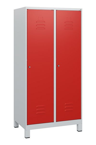 C+P Umkleidespind Classic PLUS, Füße, 2 Abteile, 1630x800x500mm, 7035/3020, Zylinderschlösser, 0800105-22 S10017