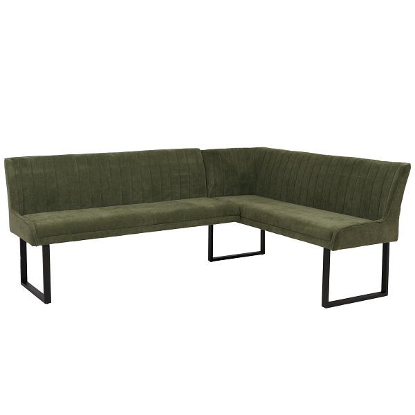 Mendler Eckbank HWC-O82, Esszimmerbank Bank, Öko-Tex (310g/m²) Chenille Stoff/Textil Metall 210x159cm, grün, 153538