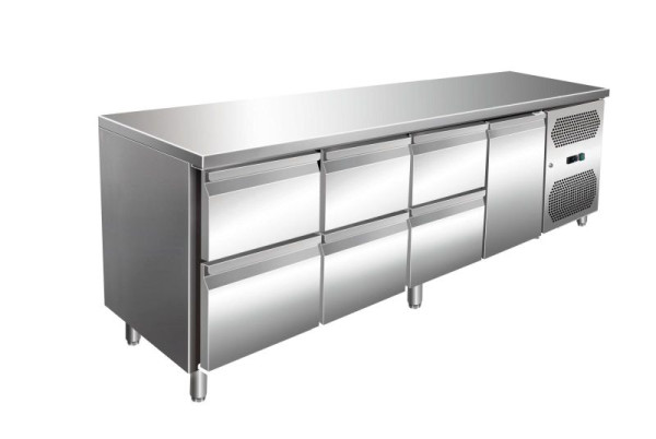 A&S Polarny VIP Kühltisch mit 3x 2 Schubladen und 1 Tür -2 bis +8°C 2.230x600x860 mm, KT-VIP-600-4-C6