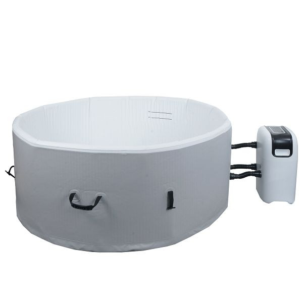 Mendler Whirlpool HWC-N97, 4 Personen, In-/Outdoor heizbar aufblasbar Pumpe Dropstitch-Gewebe, rund Ø150cm grau-weiß, 110358+110365