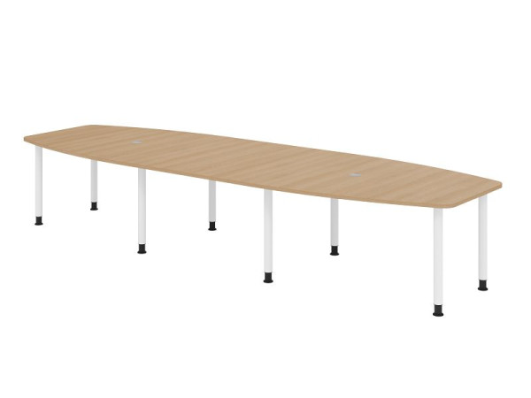 Hammerbacher Konferenztisch KT40C, 400 x 130 cm, Platte: Eiche, 25mm dick, Acht-Fuß-Gestell Weiß, Rundrohr 6 cm, Arbeitshöhe 72-74 cm, VKT40C/E/W