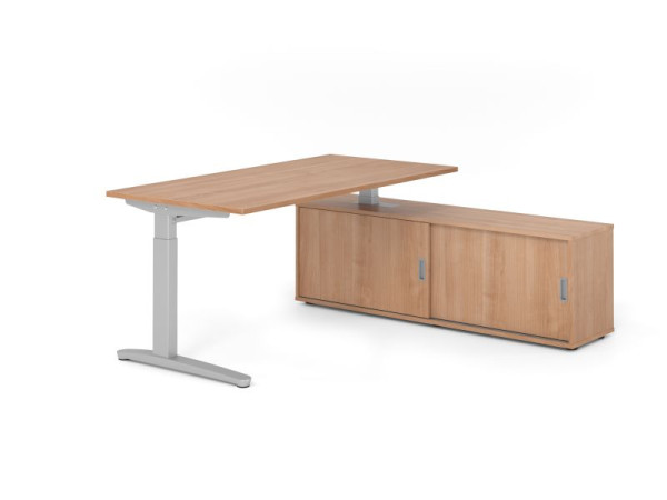 Hammerbacher Schreibtisch XB16, 160x80cm, Platte: Nussbaum, 25mm dick, C-Fuß Gestell Silber, höheneinstellbar, Nussbaum / Nuss, VXBE16SB/N/S/N/N