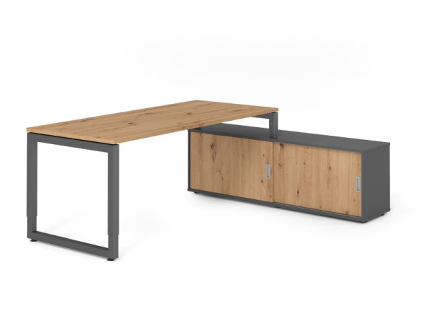 Hammerbacher Aufsatz-Schreibtisch RSE19, 180x80cm, Platte: Asteiche, 25mm dick, Rahmen Graphit, höheneinstellbar, Ahorn, VRSE19SB/R/G/G/R
