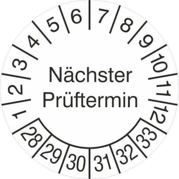 Stein HGS Prüfplaketten ohne Jahresfarbe (6 Jahre), Nächster Prüftermin, Ø 30 mm, 2028-2033, 31.3687-28