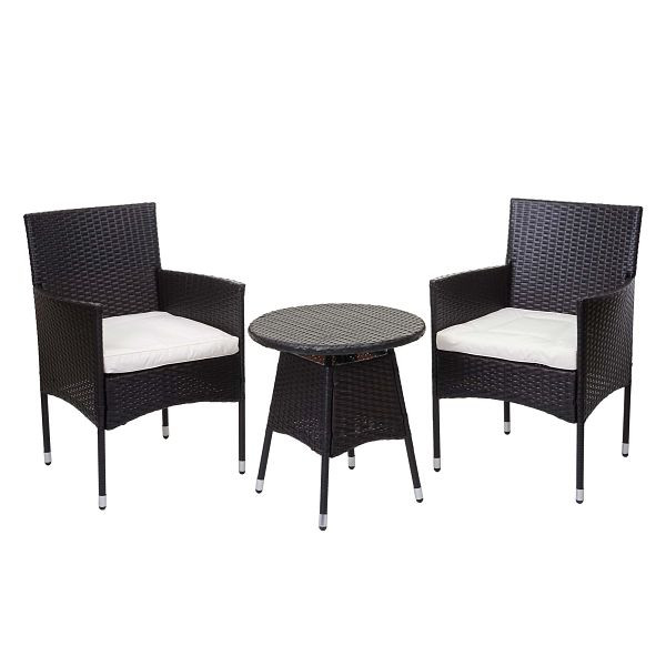 Mendler Poly-Rattan Balkonset HWC-G27, Sitzgarnitur Gartengarnitur, 2xSessel+Tisch, braun, Kissen creme, 71112
