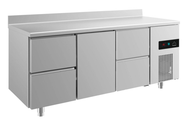 A&S Polarny Kühltisch -2 bis +8°C mit 1x Tür mittig und 2x zwei Schubladen, 1865 x 700 x 850 mm, mit Aufkantung, KT3ZTZA